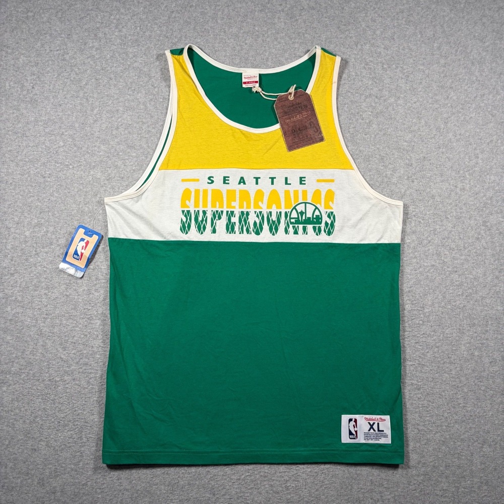 Mitchell & Ness Seattle Supersonics Jersey Mens XL Green Yellow Champs Cotton